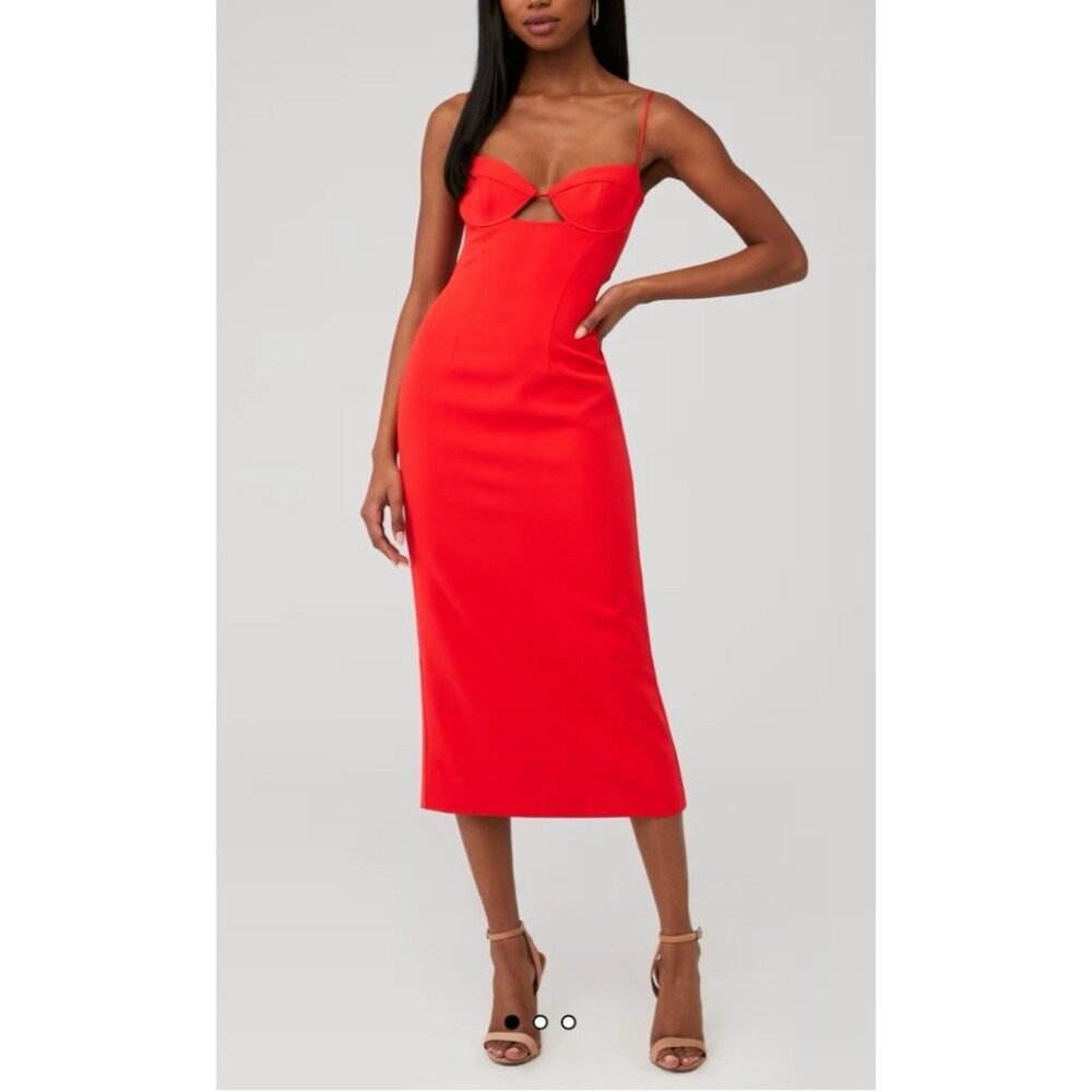 Bardot XS Veinna Dress US 2 Flame Orange Corset Midi Pencil Cut Out NEW - Picture 13 of 15